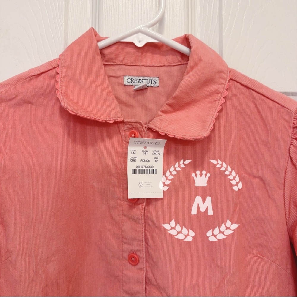 J.crew Crewcuts Girls' shirt-dress in lightweight corduroy Coral Reef Size:12 - Picture 8 of 10